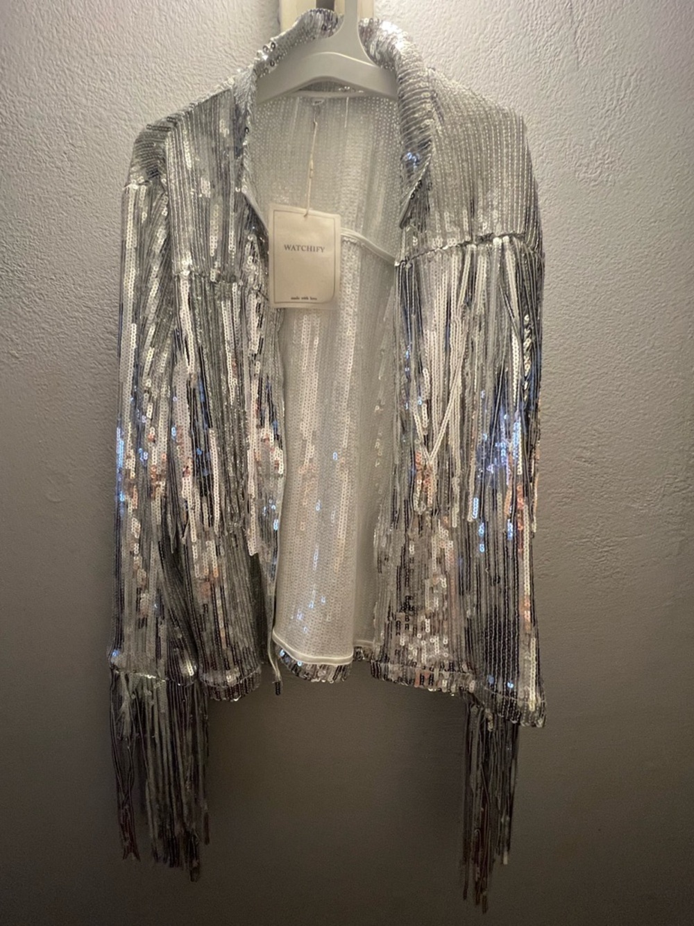 🩶 Watchify Silver Sequin Fringe Jacket Sz 3XL festival Cowgirl Line dancing 💃